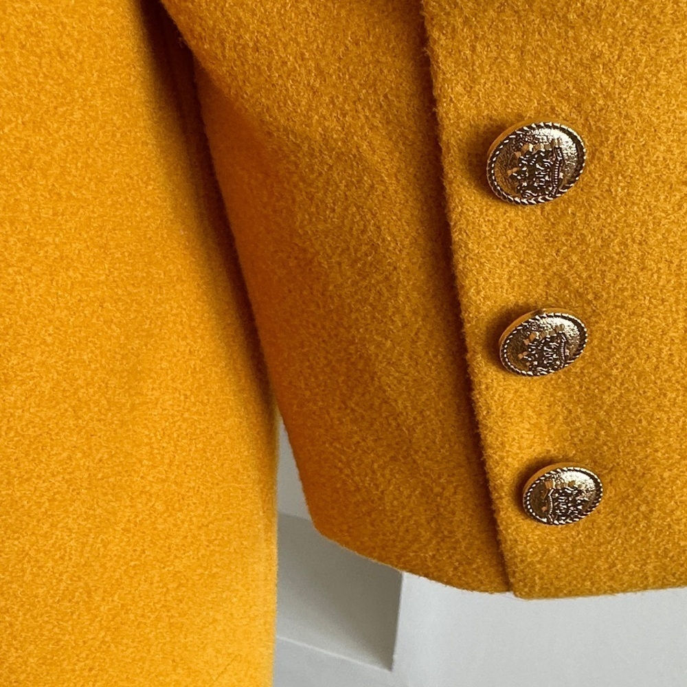 Idealsanxun Stylish Mustard Double-Breasted Pea Coat - Picture 5 of 7